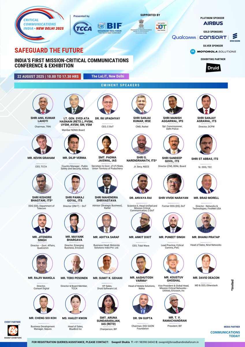 Broadband India Forum (@connectbif) on Twitter photo Session Lineup at India's 1st Ever Mission-Critical Communications Conference & Exhibition — Critical Communications India 2025 #MCCC2025 <a href="/CritCommsSeries/">TCCA Critical Communications World</a> <a href="/be_exhibitions/">Bharat Exhibitions</a> <a href="/TRAI/">TRAI</a> <a href="/comms_today/">Communications Today</a> <a href="/Airbus/">Airbus</a> <a href="/qualcomm_in/">Qualcomm India</a> <a href="/ConsortDigital/">Consort</a> <a href="/ericsson/">Ericsson</a> <a href="/MotoSolutions/">Motorola Solutions</a> <a href="/ministryofhome1/">ministryofhomeaffairs</a> <a href="/FirstNet/">FirstNet, Built with AT&T</a> Session Lineup at India's 1st Ever Mission-Critical Communications Conference & Exhibition — Critical Communications India 2025 #MCCC2025 <a href="/CritCommsSeries/">TCCA Critical Communications World</a> <a href="/be_exhibitions/">Bharat Exhibitions</a> <a href="/TRAI/">TRAI</a> <a href="/comms_today/">Communications Today</a> <a href="/Airbus/">Airbus</a> <a href="/qualcomm_in/">Qualcomm India</a> <a href="/ConsortDigital/">Consort</a> <a href="/ericsson/">Ericsson</a> <a href="/MotoSolutions/">Motorola Solutions</a> <a href="/ministryofhome1/">ministryofhomeaffairs</a> <a href="/FirstNet/">FirstNet, Built with AT&T</a>