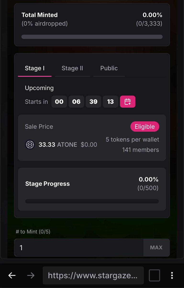 I like round numbers!

FYI you will need $PHOTON for transaction fees wen transferring $ATONE to <a href="/StargazeZone/">Stargaze ✨🔭</a> 

$STARS #NFT #NFTs #NFTCommunity
