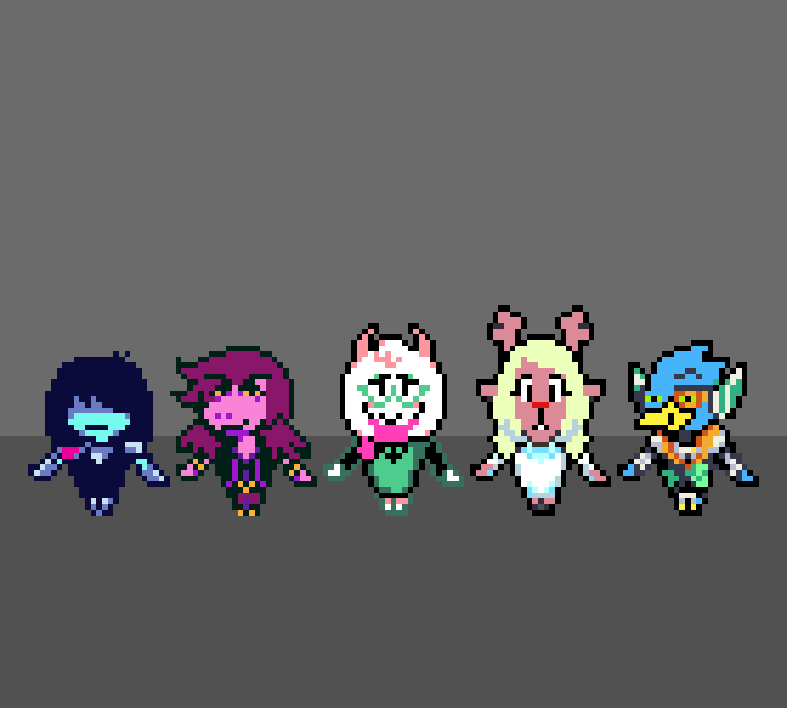 Hello, I am a 12-hour-old amoeba, and these are my adult designs for the characters known as Deltarune