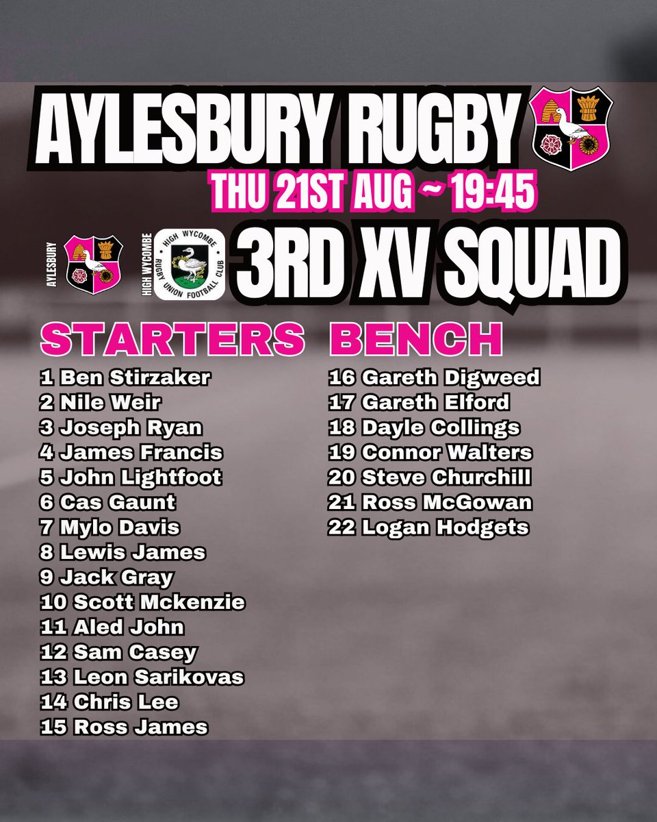 🏉 Pre-season under the lights! 🏉

This Thursday we host High Wycombe 1st &amp; 2nd XV at Ostler’s Field ✨
⏰ KO 7:30pm

Mixed 2s/3s giving lads a chance to build partnerships &amp; try new positions as we gear up for the season 🖤🩷

#AylesburyRugby #magentaandblack #COYAs
