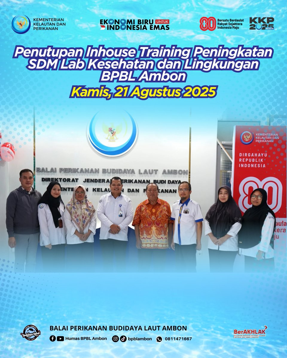 bpbl_ambon's tweet photo. Penutupan Inhouse Training Peningkatan SDM Lab Kesehatan dan Lingkungan BPBL Ambon.
#PanganBiru
#2025KKPRiseTogether
#EkonomiBiruUntukIndonesiaEmas
#SaktiWahyuTrenggono
#KAN
#BudiDayaLautHEBAT
#BPBLAmbonHEBAT https://t.co/17xoY5Nolo