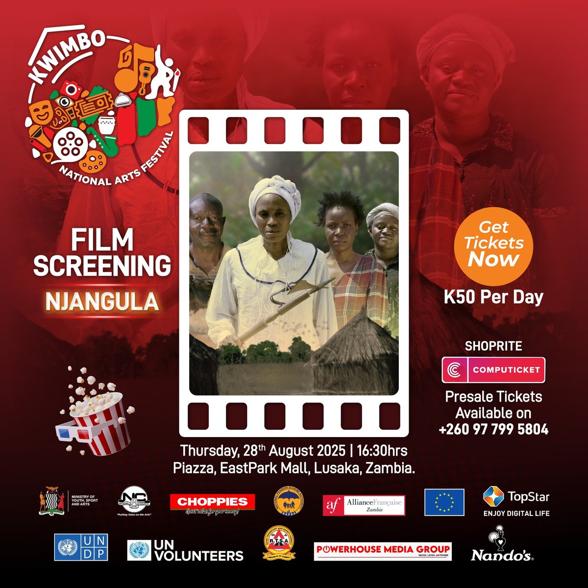 Sid_Alam's tweet photo. Lights, camera, Kwimbo. 🎬
Experience stories that inspire, challenge &amp; thrill at the @KwimboNartsfest . Culture &amp; creativity come alive on the big screen.

📅 29 Aug–1 Sept
🎟 Shoprite (Zambia only) via Computicket

#KwimboNAF2025 #Kwimbo #TheArtsLiveHere https://t.co/M5wBChtc96