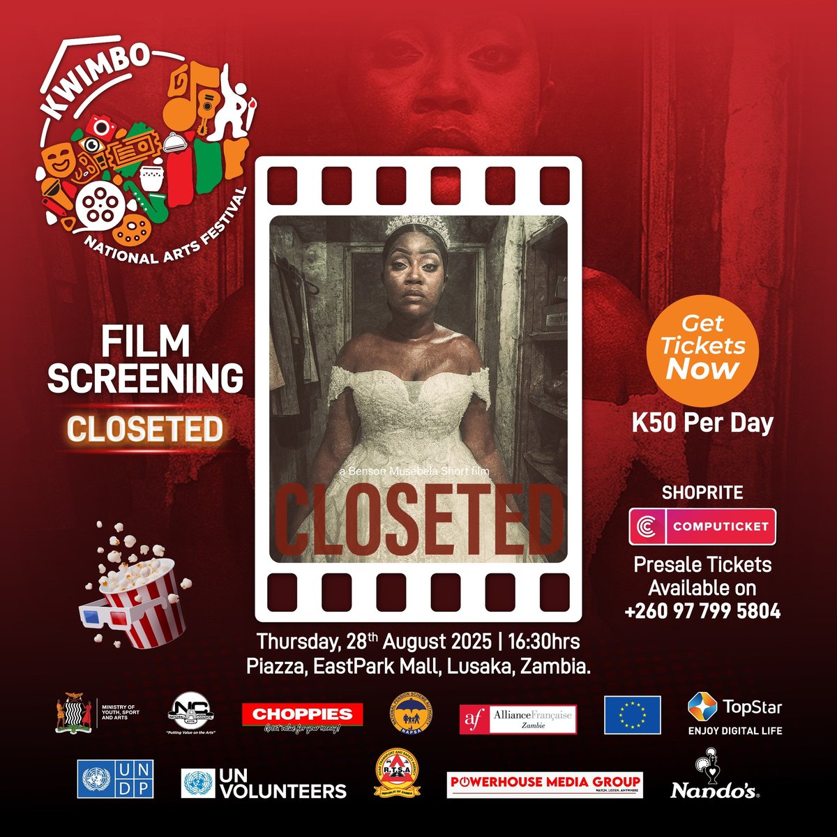 Sid_Alam's tweet photo. Lights, camera, Kwimbo. 🎬
Experience stories that inspire, challenge &amp; thrill at the @KwimboNartsfest . Culture &amp; creativity come alive on the big screen.

📅 29 Aug–1 Sept
🎟 Shoprite (Zambia only) via Computicket

#KwimboNAF2025 #Kwimbo #TheArtsLiveHere https://t.co/M5wBChtc96