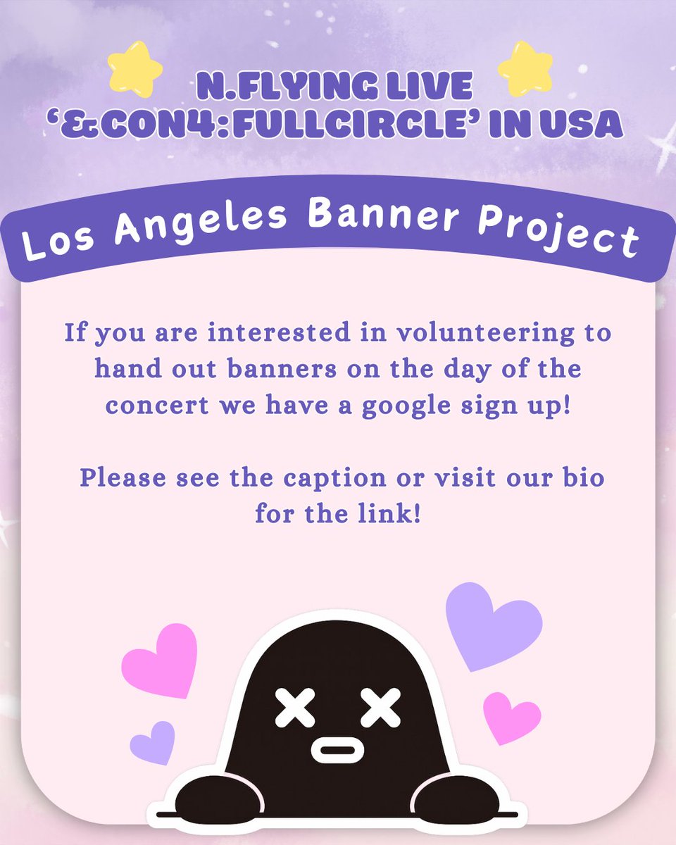 NFlyingLA's tweet image. 🚨 N.Fia! 🚨

We hit our fundraising goal! 🎉 800 banners will be ready for N.Flying’s LA show on Aug 29 💜

Now we need VOLUNTEERS to help hand them out before the concert! 🙌

Sign up here 👉 forms.gle/pT1bXtpuE8eRgp…

Let’s make this night unforgettable! 🚀✨
#NFlying #NFia