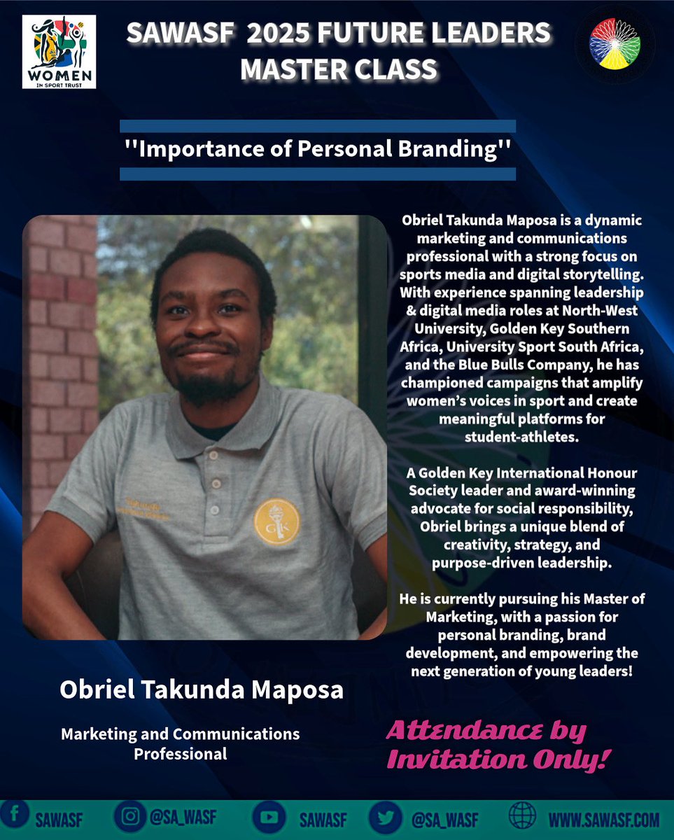 SAWASF (@sa_wasf) on Twitter photo 🚨 #2025SAWASFLeader
Meet our 3rd speaker: Obriel Mapoda. <a href="/MaposaOT/">Obriel Maposa</a> 🎤
He will unpack the power of personal branding in leadership at the 2025 SAWASF Leadership Master Class.
💼 Show up. Stand out. Lead strong.
📍 Attendance strictly by invitation
#2025futureLeadership. 🚨 #2025SAWASFLeader
Meet our 3rd speaker: Obriel Mapoda. <a href="/MaposaOT/">Obriel Maposa</a> 🎤
He will unpack the power of personal branding in leadership at the 2025 SAWASF Leadership Master Class.
💼 Show up. Stand out. Lead strong.
📍 Attendance strictly by invitation
#2025futureLeadership.