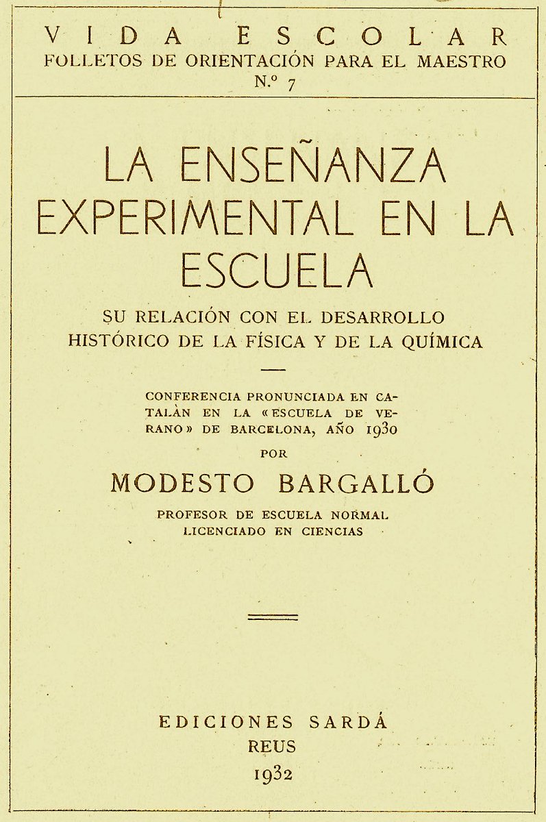 El jueves 21 de agosto de 1930 Modesto Bargalló impartió una conferencia en Barcelona en la que defendió el valor de la historia de la ciencia en la enseñanza de la física y la química, aspecto clave de su obra como didacta de las ciencias. Para saber más: modestobargallo.jimdofree.com/ergon/historia…
