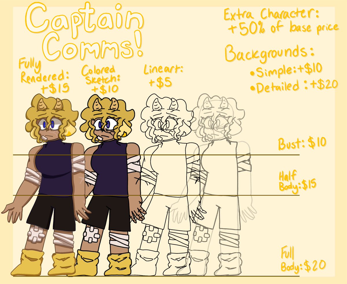 LilCaptain_05's tweet photo. HELLO TWITTER!! I DONT POST OFTEN, BUT I'M OPENING COMMS!!! SHARE PLS AND DM ME IF YOU ARE INETRESTED!!! https://t.co/F6TjHTRYF7