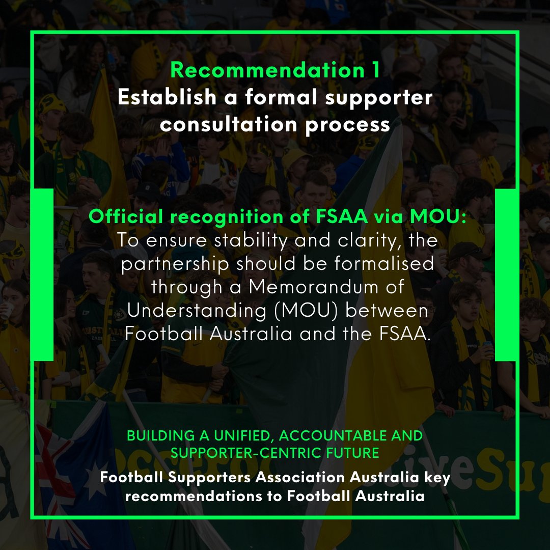 𝗕𝘂𝗶𝗹𝗱𝗶𝗻𝗴 𝗮 𝗨𝗻𝗶𝗳𝗶𝗲𝗱, 𝗔𝗰𝗰𝗼𝘂𝗻𝘁𝗮𝗯𝗹𝗲 𝗮𝗻𝗱 𝗦𝘂𝗽𝗽𝗼𝗿𝘁𝗲𝗿-𝗖𝗲𝗻𝘁𝗿𝗶𝗰 𝗙𝘂𝘁𝘂𝗿𝗲  

Football Supporters Association Australia key recommendations to Football Australia.

Read in full: tinyurl.com/adajvx5t