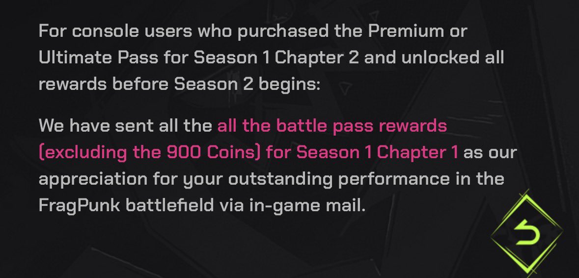 Please <a href="/PlayFragPunk/">FragPunk</a> if I link my account to my console can I have the season 1 chapter one battle pass too it isn’t fair 😭😭😭😭