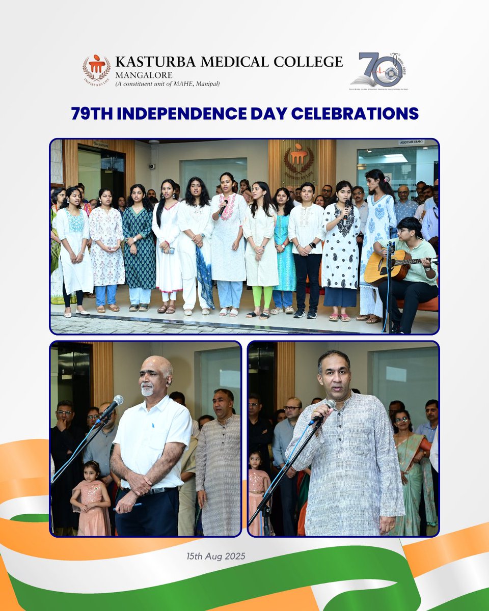 🇮🇳 KMC Mangalore celebrated the 79th Independence Day with flag hoisting by Dr. Shivananda Prabhu, cultural performances &amp; the Service Excellence Awards.

Awardees: Mr. Balakrishna, Ms. Vibha Kumari &amp; Ms. Maria Precilla D’Souza.

#KMCMangalore #IndependenceDay2025