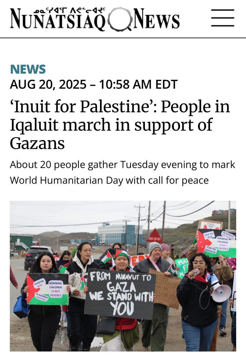 From Nunavut to Palestine. From Iqaluit to Gaza. From one Indigenous People to another. Solidarity for shared struggles against colonialism.