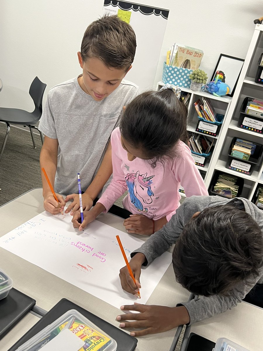 parisin3rd's tweet photo. Mrs. Paris's 3rd graders learned the instructional strategy, gallery walk.  Students talked about and wrote on posters to tell how they can be good citizens and show kindness, honesty, responsibility, respect, patience, and be helpful. #Togetherwegrow @ThomsonElem https://t.co/OxHZlRVlLp