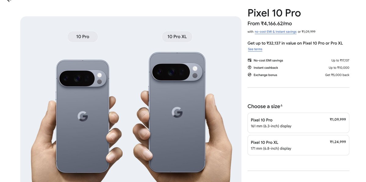 Google launches #Pixel10Pro at ₹1,09,999 &amp; Pro XL at ₹1,24,999 in India.

#Google is taking direct aim at #India’s premium smartphone buyers, a segment long dominated by #Apple &amp; #Samsung.