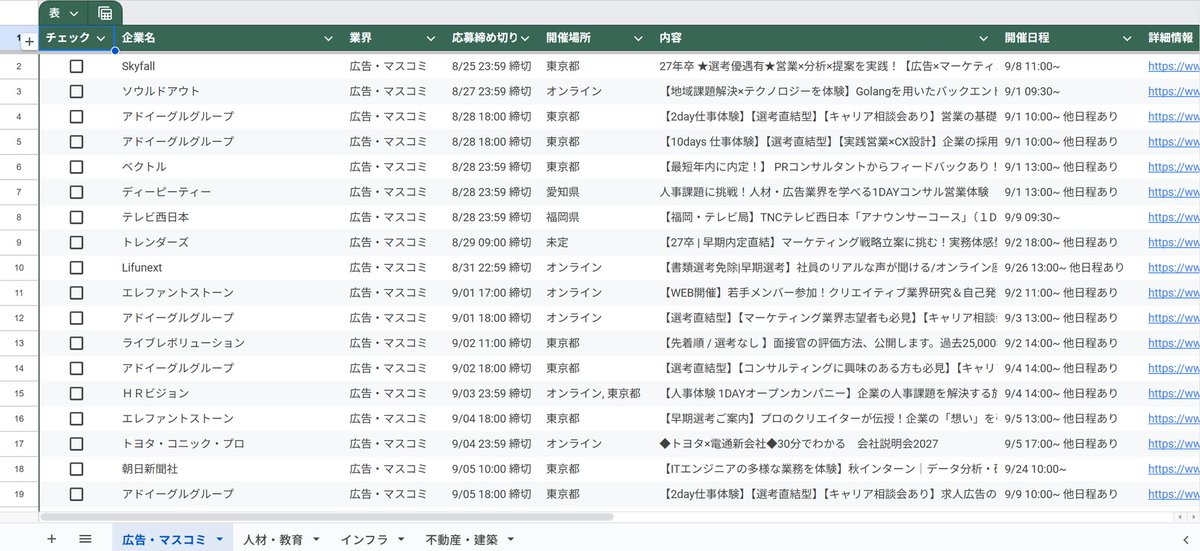 webtest_27's tweet photo. 【27卒必見！】
追加で9月開催のインターン締め切りまとめたよ！

・広告、マスコミ
・人材
・インフラ
・不動産

気になる人はフォローして「締め切り」とコメントしてね！🔥

#27卒 #27卒と繋がりたい #就活 #就活生 
#就活生と繋がりたい #インターン https://t.co/dQFkUPj6EL