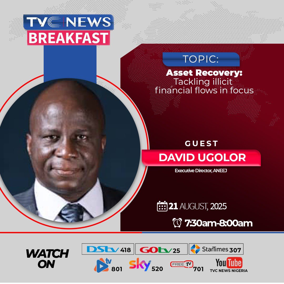Ugolor's tweet photo. I will be appearing  on TVC by 7:30am today to discuss illicit financial flows in Nigeria,  the impact and the national assets recovery architecture anchored on the Proceed of Crime Act 2022. https://t.co/JCgZSWTld0