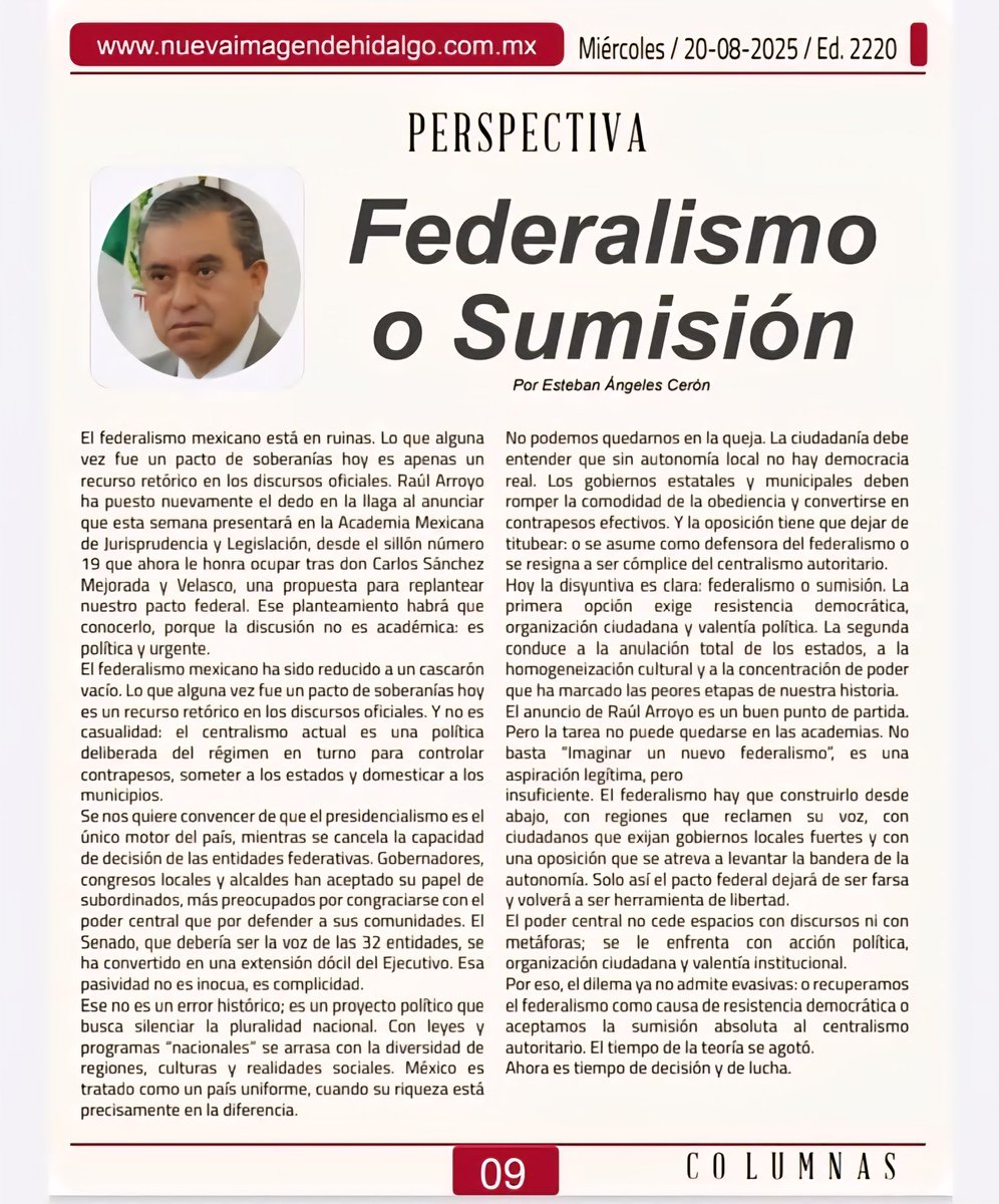 Benjamín Rico (@benjamin_rico) on Twitter photo La buena política siempre se practica con inteligencia, preparación, sensibilidad, amor a la patria y mucha valentía. Todos estos rasgos están presentes en la columna de mi amigo el ex Senador Esteban Ángeles Cerón 🖋📰
Disfruten su lectura en <a href="/Nvaimagen/">Nueva Imagen de Hgo.</a> La buena política siempre se practica con inteligencia, preparación, sensibilidad, amor a la patria y mucha valentía. Todos estos rasgos están presentes en la columna de mi amigo el ex Senador Esteban Ángeles Cerón 🖋📰
Disfruten su lectura en <a href="/Nvaimagen/">Nueva Imagen de Hgo.</a>