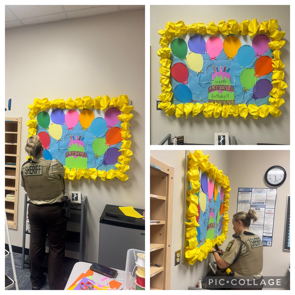 misty_slade's tweet image. Huge shout-out to our SRO for not just keeping us safe and managing traffic like a boss, but also for taking the time to fix our birthday bulletin board for staff!  💙🤍🐴@MonroetonElem #gallopingintogreatness #whereeverymustangmatters @RCS_NC @SheriffPage