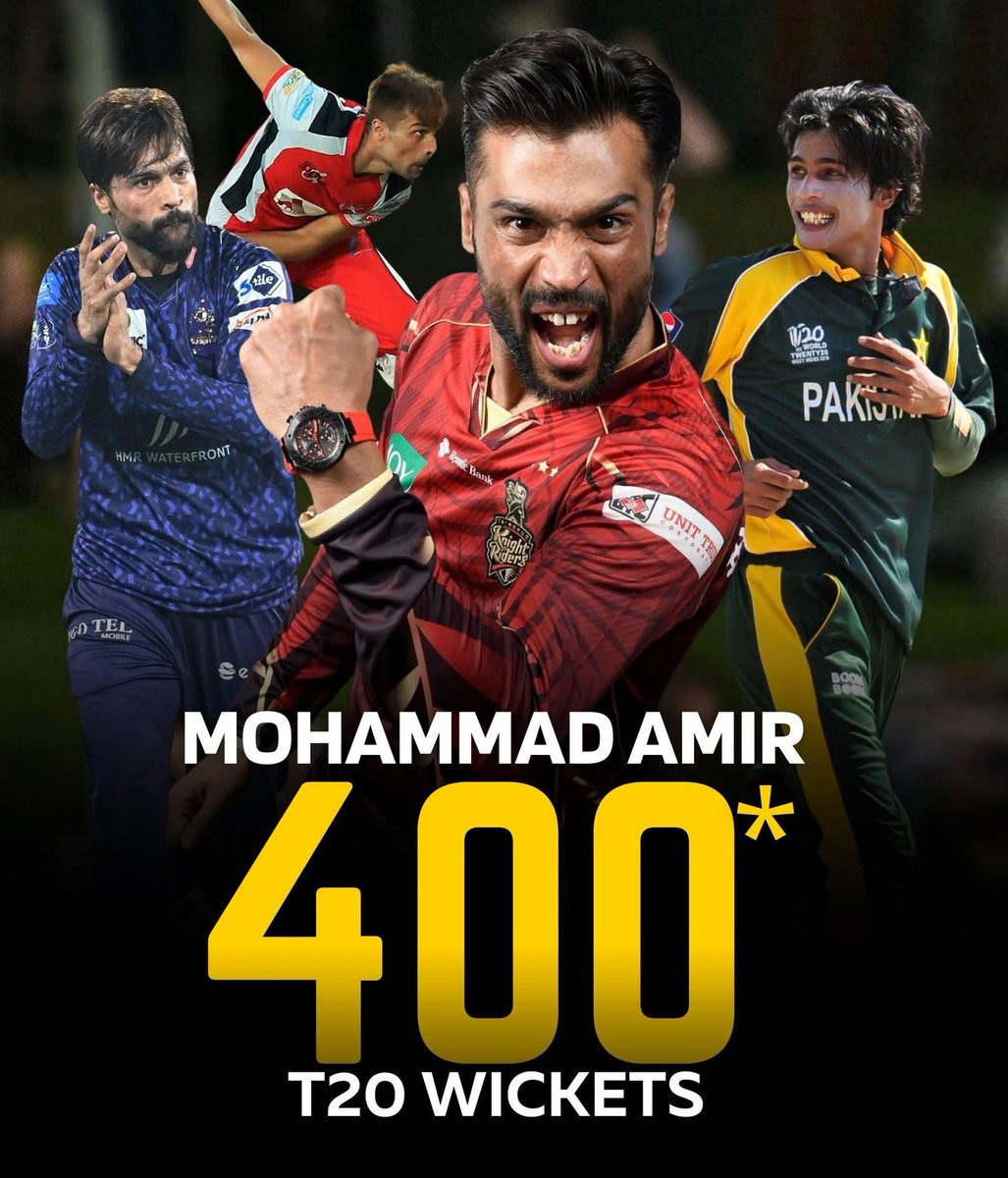🚨 MILESTONE 🚨

Mohammad Amir becomes the second-ever 🇵🇰-international to reach 4️⃣0️⃣0️⃣ T20 wickets 🥈

He needs only 14 more wickets to become the all-time highest T20 wicket-taker from Pakistan. 

What if he hadn’t faced a long-term ban! 💔

#CPLT20