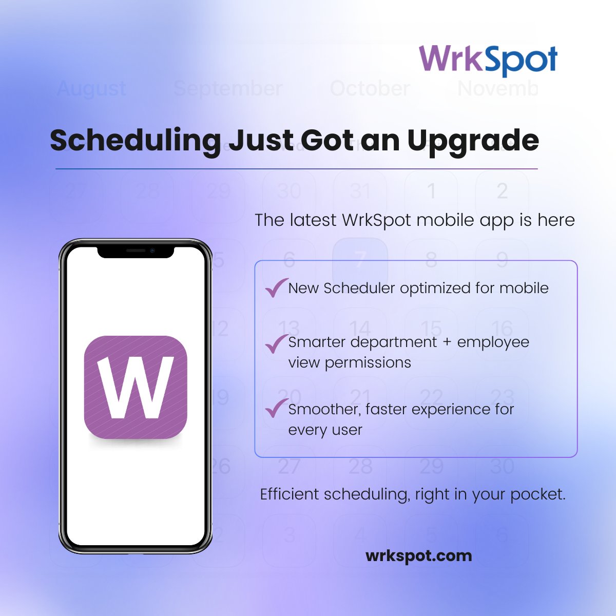 The new WrkSpot app gives you smarter scheduling, clearer views, and a smoother mobile experience.

Update now to try it out. 

#WrkSpot #HospitalityTech #ShiftPlanning #HotelOps