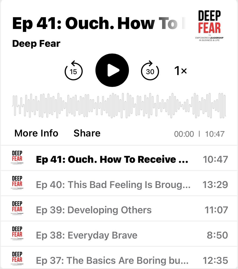 “Ouch”. How To Receive Feedback

Episode 41: deepfearpodcast.com

Available on all major platforms
10-15 minute listens.
