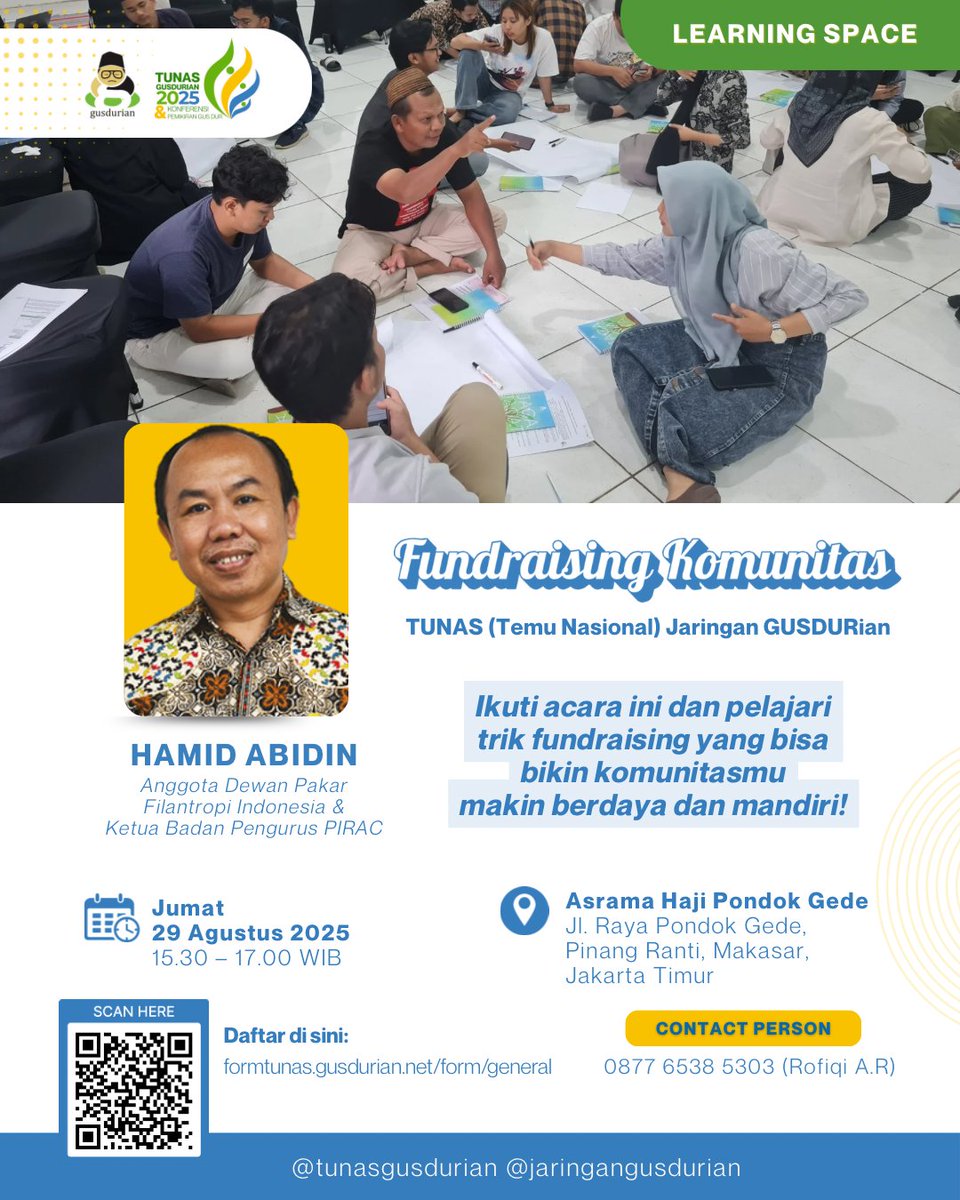 Belajar teknik fundraising secara gratis di Tunas Gusdurian, yuk! 

Bareng Hamid Abidin, Anggota dewan pakar Filantropi Indonesia dan Ketua Badan Pengurus PIRAC, kita belajar trik fundrasing yang bisa bikin komunitasmu makin mandiri. Daftar segera di link atau barcode tersebut