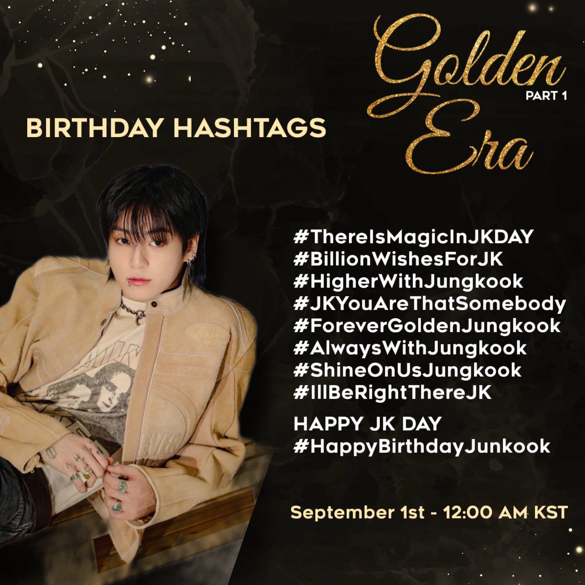 thereforyoujk's tweet photo. 3️⃣ Usa los hashtags: #/MakeItGolden  y #Bolivia 🇧🇴.
También puedes usar los hashtags oficiales de @GoldenJKUnivers
#/ThereIsMagicInJKDay
#/BillionWishesForJK
#/HigherWithJungkook
#/JKYouAreThatSomebody
#/ForeverGoldenJungkook
#/AlwaysWithJungkook
#/ShineOnUsJungkook https://t.co/aYYhZ9Hgxn