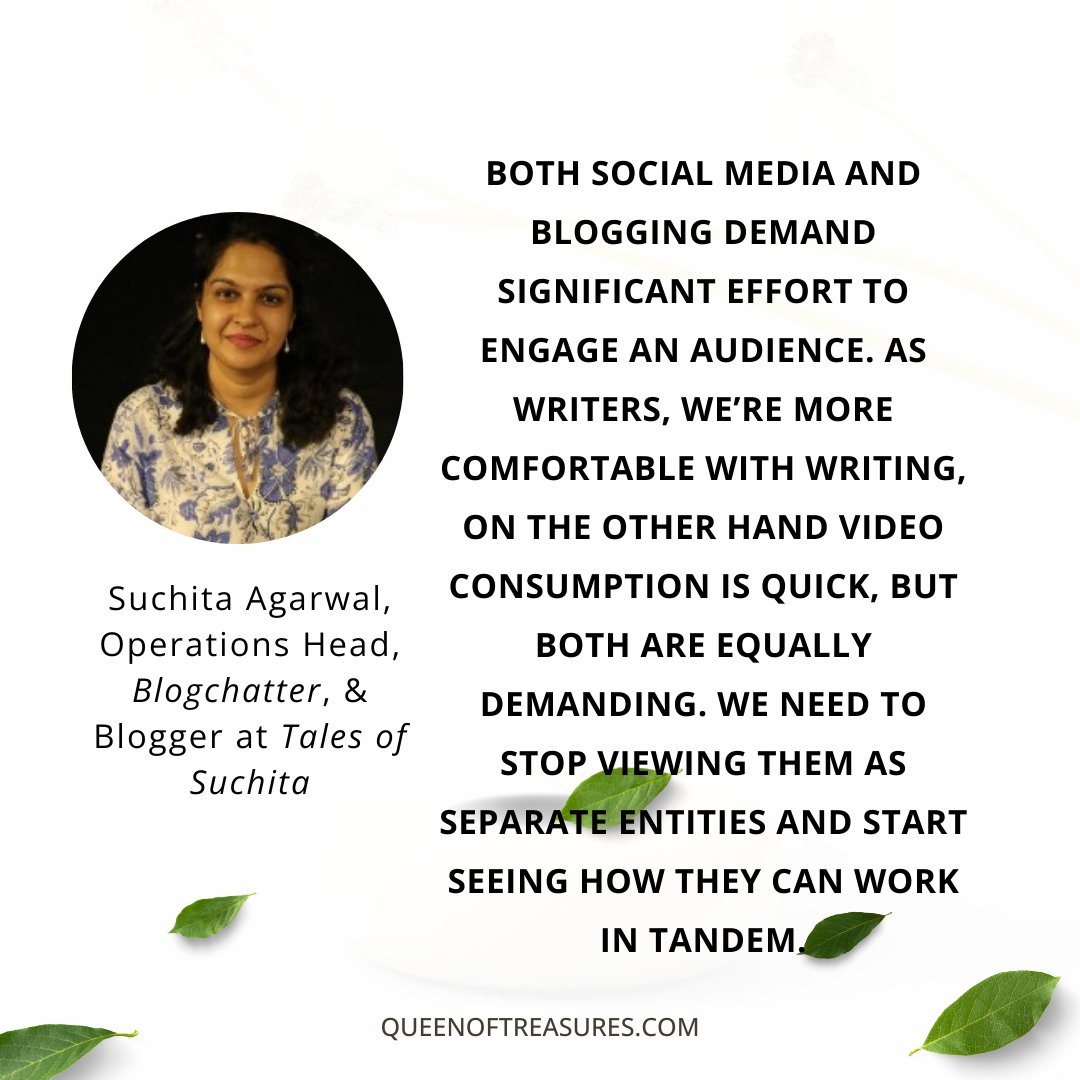 Why are we separating blogs and videos? Both need work to get an audience. <a href="/talesOfsuchita/">Suchita Agarwal</a> #blogger #Influencer