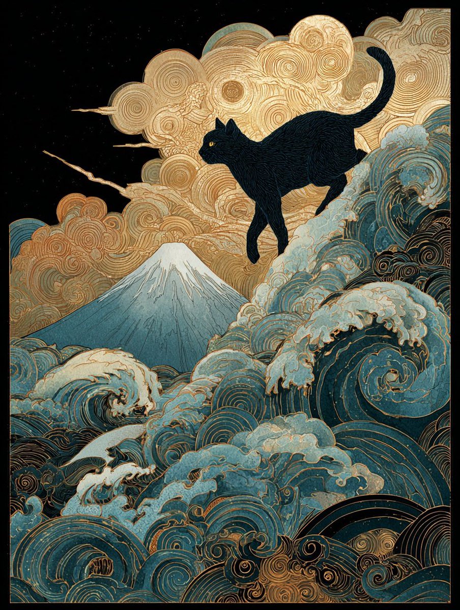 TSedna9's tweet photo. 『🌊波間の黒猫』
〜別に怖くないし？〜

フッ…波も富士も我を���す幻影にすぎぬ。だがその腕の中なら…安らぎが得られるかもしれぬにゃ。ほ、ほら早く抱いてッッ https://t.co/cUuKXISIa4