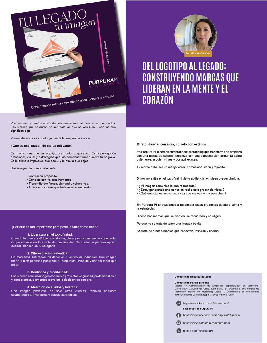 Un logotipo es solo el comienzo…
El verdadero reto está en convertirlo en legado. 🌟

👉 Lee el artículo completo aquí:
integramagazine.com/del-logotipo-a…

#Branding #DiseñoEstratégico #PúrpuraPI