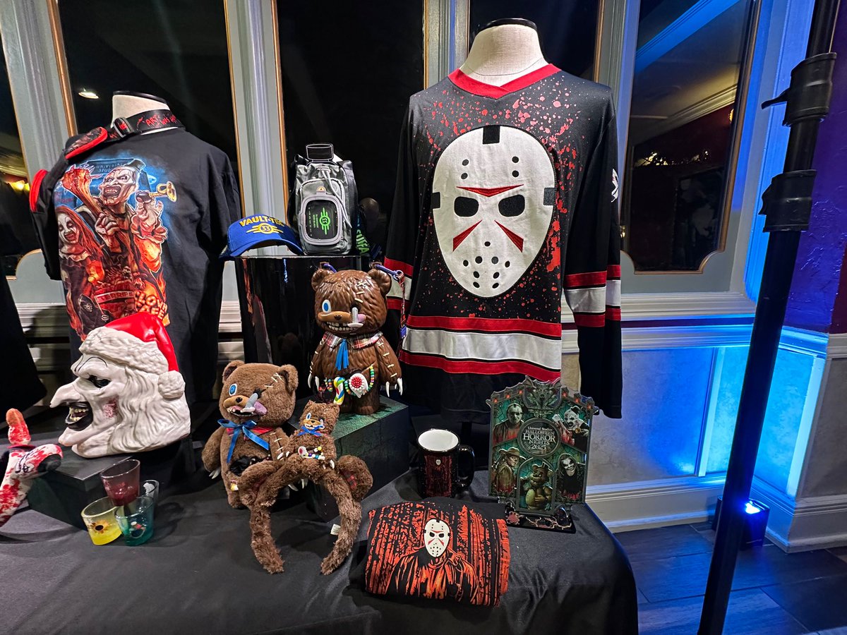 insideuniversal's tweet photo. The merchandise line for Halloween Horror Nights 2025 includes Jason, Fallout, Terrifier, and The Wyatt Sicks. @HorrorNights #UniversalHHN https://t.co/7jX6ilsTD7