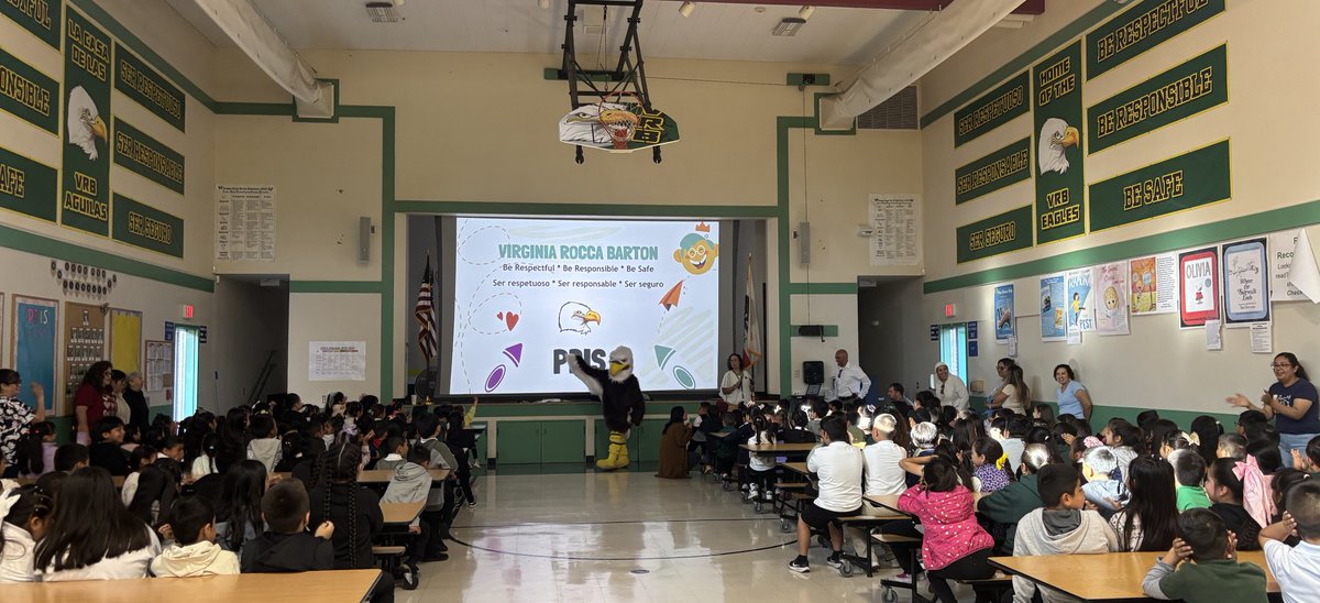 VRBEagles's tweet photo. MIGHTY the Eagle 🦅 pumped us up at our PBIS assembly 🎉! Students learned about school expectations 📚, uniforms 👕, and the importance of attendance ✅. We wrapped it up with our school chant 📣—loud &amp; proud! #VRBStrong #Alisalfuerte https://t.co/MLfAB6IfsZ