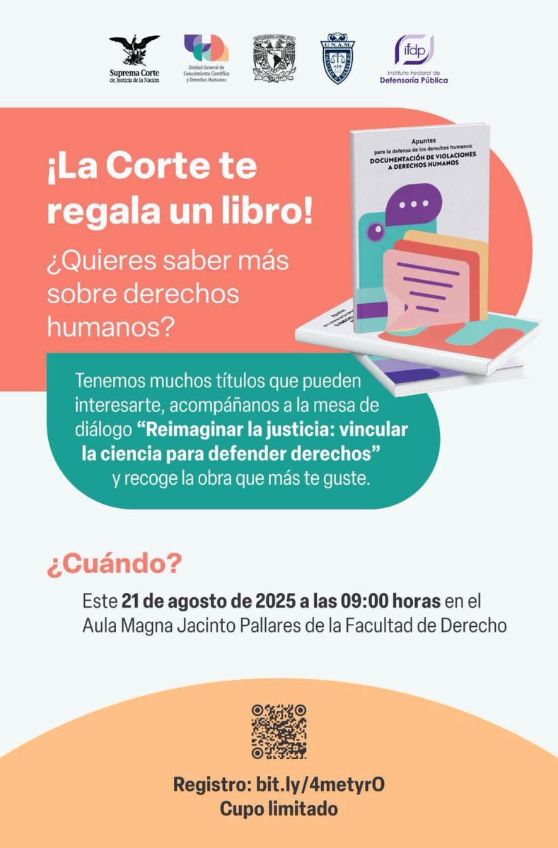 Olvera Elizabeth (@ely_olvera12) on Twitter photo Llévate una o varias Obras de la 
<a href="/ddhh_scjn/">Unidad General de Conocimiento Científico y DDHH</a> <a href="/SCJN/">Suprema Corte</a> 
mañana 21 de agosto, a partir de las 9:00am, facultad de <a href="/DerechoUNAMmx/">Facultad de Derecho</a> en el aula Magna Jacinto Pallares.
<a href="/afrodes_mx/">Afrodescendencias Mx</a> 
<a href="/IBERO_mx/">IBERO CDMX</a> 
<a href="/EquisJusticia/">EQUIS Justicia para las Mujeres</a> 
<a href="/revistaabogacia/">Revista abogacía</a> 
<a href="/revistaetcetera/">etcétera</a> 
<a href="/JASS_Meso/">JASS_Meso</a> 
<a href="/BMA_Abogados/">Barra Mexicana, Colegio de Abogados A.C.</a> 
<a href="/AbogadasVioleta/">Red de Abogadas Violeta</a> Llévate una o varias Obras de la 
<a href="/ddhh_scjn/">Unidad General de Conocimiento Científico y DDHH</a> <a href="/SCJN/">Suprema Corte</a> 
mañana 21 de agosto, a partir de las 9:00am, facultad de <a href="/DerechoUNAMmx/">Facultad de Derecho</a> en el aula Magna Jacinto Pallares.
<a href="/afrodes_mx/">Afrodescendencias Mx</a> 
<a href="/IBERO_mx/">IBERO CDMX</a> 
<a href="/EquisJusticia/">EQUIS Justicia para las Mujeres</a> 
<a href="/revistaabogacia/">Revista abogacía</a> 
<a href="/revistaetcetera/">etcétera</a> 
<a href="/JASS_Meso/">JASS_Meso</a> 
<a href="/BMA_Abogados/">Barra Mexicana, Colegio de Abogados A.C.</a> 
<a href="/AbogadasVioleta/">Red de Abogadas Violeta</a>