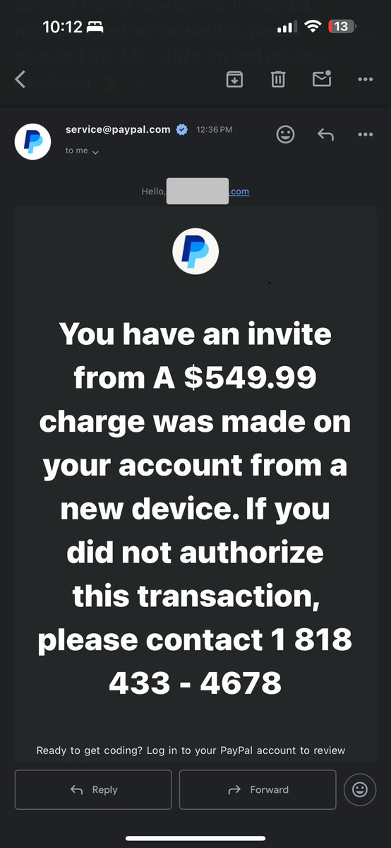 DVitone's tweet image. ⁦@PayPal⁩ looks like someone is abusing your developer portal, I got an email invite from service@PayPal.com by an account with a message on the name field.