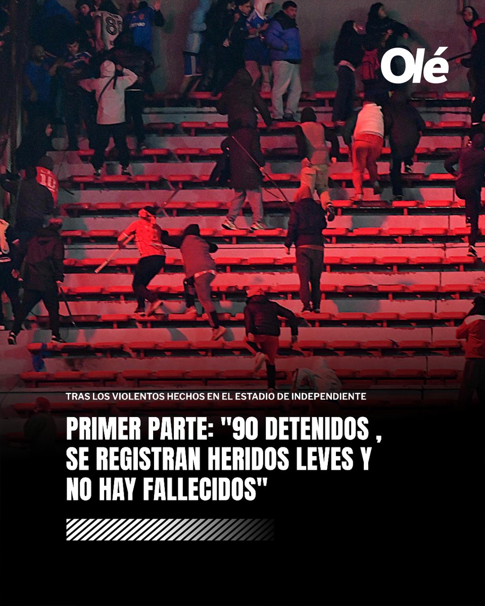 PRIMER PARTE TRAS LOS VIOLENTOS HECHOS EN NDEPENDIENTE - UNIVERSIDAD DE CHILE ⚠️

💬 "Hay 90 detenidos, todos de la parcialidad de la U de Chile. Se registran  heridos leves y no hay fallecidos", asegura el comunicado que salió desde prensa del Rojo