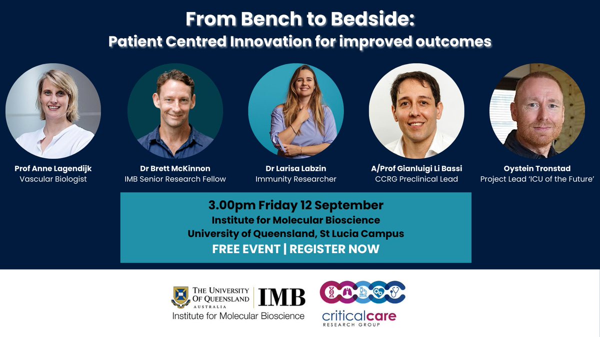 Critical Care Research Group (@ccrg_research) on Twitter photo #Brisbane, join us this Sept for <a href="/UQ_News/">UQ News</a> Research & Innovation Week.
Learn more about great patient-centred innovations changing practice and improving global health outcomes.
Friday 12 Sept, 3.00pm
At <a href="/IMBatUQ/">Institute for Molecular Bioscience</a>
Free event. Register now!
eventbrite.com.au/e/from-bench-t… #Brisbane, join us this Sept for <a href="/UQ_News/">UQ News</a> Research & Innovation Week.
Learn more about great patient-centred innovations changing practice and improving global health outcomes.
Friday 12 Sept, 3.00pm
At <a href="/IMBatUQ/">Institute for Molecular Bioscience</a>
Free event. Register now!
eventbrite.com.au/e/from-bench-t…
