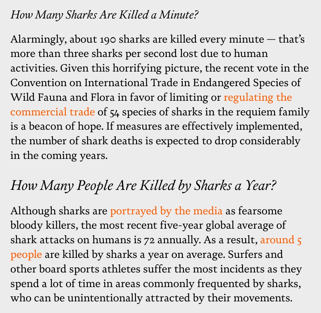 KrishApar's tweet photo. I cannot comprehend the number of sharks killed by humans. 190 every minute &amp; fatal shark attacks on humans is just 4 for 2024, the complete year. 

Yet Sharks are deadly.
Was wondering about all the other domesticated species or grown for food numbers. Too many. Too many. https://t.co/opxDkMMn06