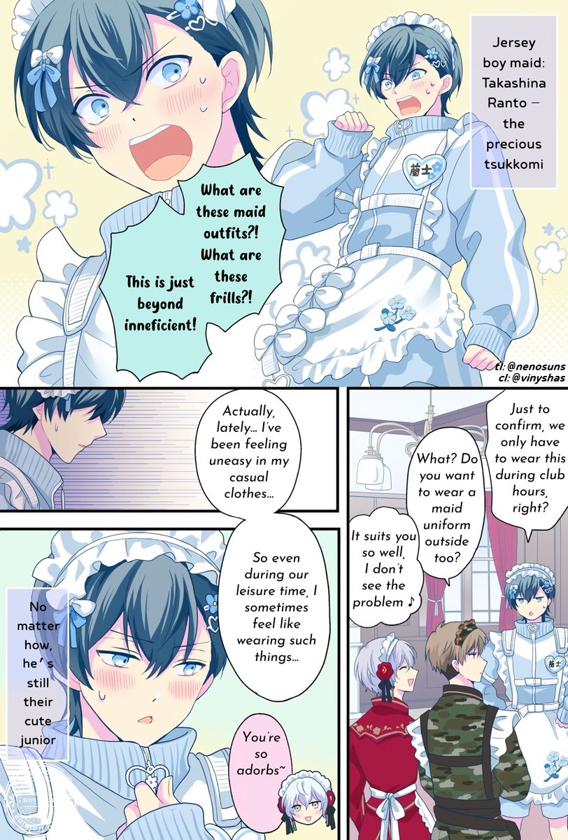 nenosuns's tweet photo. 🫖⁺ ⊹˚.  BOYS be MAID!  ～4koma～  ⊹ ˚.   

The first episode of the mini comics is focused on Ranto 🩵

Thank you @vinyshas for the cleanup! 

There's a translation note below~

#BOYSbeMAID #bbmTL
©Seed Project/ontembaar.Inc https://t.co/jjJpKpaJiy