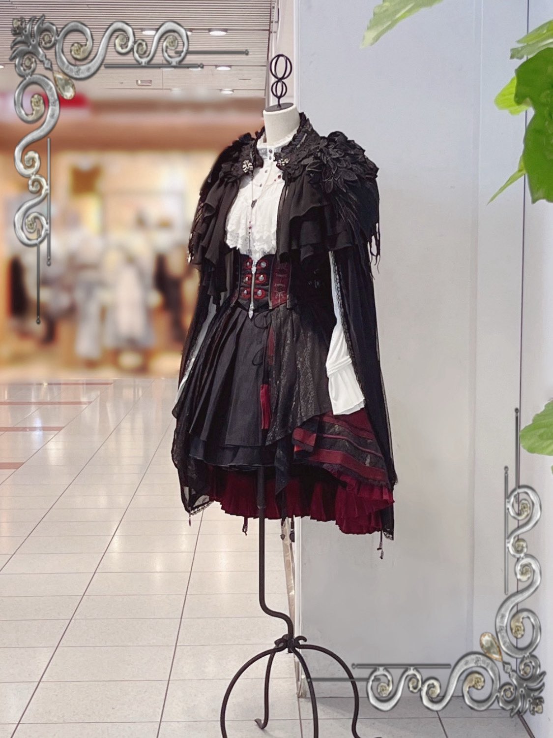ozzon oneste ロリィタ スカート　和 Ozz oneste / 椿刺繍プリーツ袴風スカート オレンジx紫 S-25-08