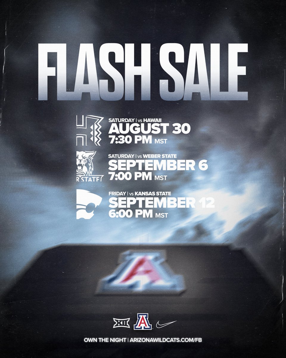 Arizona Athletics (@azathletics) on Twitter photo 🚨 FLASH SALE! 🚨
Single game tickets for the first three <a href="/ArizonaFBall/">Arizona Football</a> games at Arizona Stadium are 50% off for a limited time!
➡️🎟️ arizonawildcats.com/FlashSale 🚨 FLASH SALE! 🚨
Single game tickets for the first three <a href="/ArizonaFBall/">Arizona Football</a> games at Arizona Stadium are 50% off for a limited time!
➡️🎟️ arizonawildcats.com/FlashSale