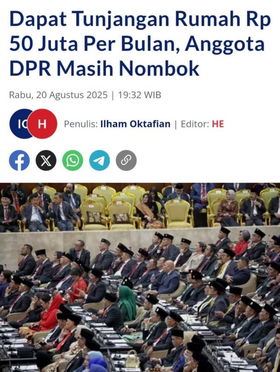 mas Elon Mas..... Suka kelonan... (@mbah_pujonggo) on Twitter photo Gak bisa bayangin...
Sebesar dan semewah apa rumah dengan harga sewa 50jt per bulan atau 600jt per tahun???
Berbahagialah wahai para anggota <a href="/DPR_RI/">DPR RI</a> ...
Biarlah kami rakyat kecil cari penghasilan supaya dapat bayar pajak....
<a href="/KemenkeuRI/">#UangKita</a> <a href="/DitjenPajakRI/">#PajakKitaUntukKita</a> <a href="/prabowo/">Prabowo Subianto</a> <a href="/bang_dasco/">Prof .Sufmi Dasco Ahmad</a> Gak bisa bayangin...
Sebesar dan semewah apa rumah dengan harga sewa 50jt per bulan atau 600jt per tahun???
Berbahagialah wahai para anggota <a href="/DPR_RI/">DPR RI</a> ...
Biarlah kami rakyat kecil cari penghasilan supaya dapat bayar pajak....
<a href="/KemenkeuRI/">#UangKita</a> <a href="/DitjenPajakRI/">#PajakKitaUntukKita</a> <a href="/prabowo/">Prabowo Subianto</a> <a href="/bang_dasco/">Prof .Sufmi Dasco Ahmad</a>