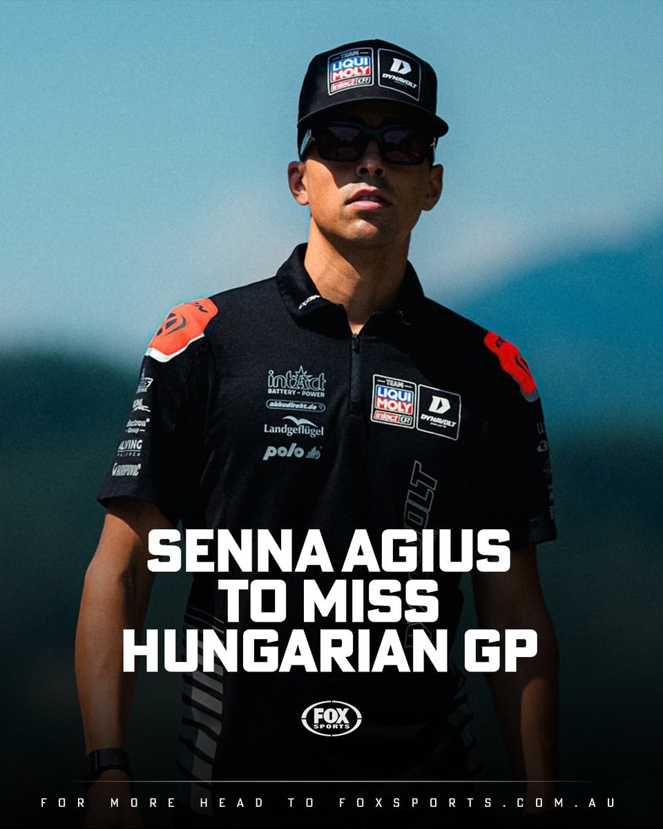 Fox_Motorsport's tweet photo. Not the news we were wanting to hear ☹️

Senna Agius will miss the Hungarian GP to recover after his Austrian crash.

All support behind him as he works towards a Barcelona comeback ❤️‍🩹

#MotoGP #Moto2 #SA81 https://t.co/LzQHai23aI