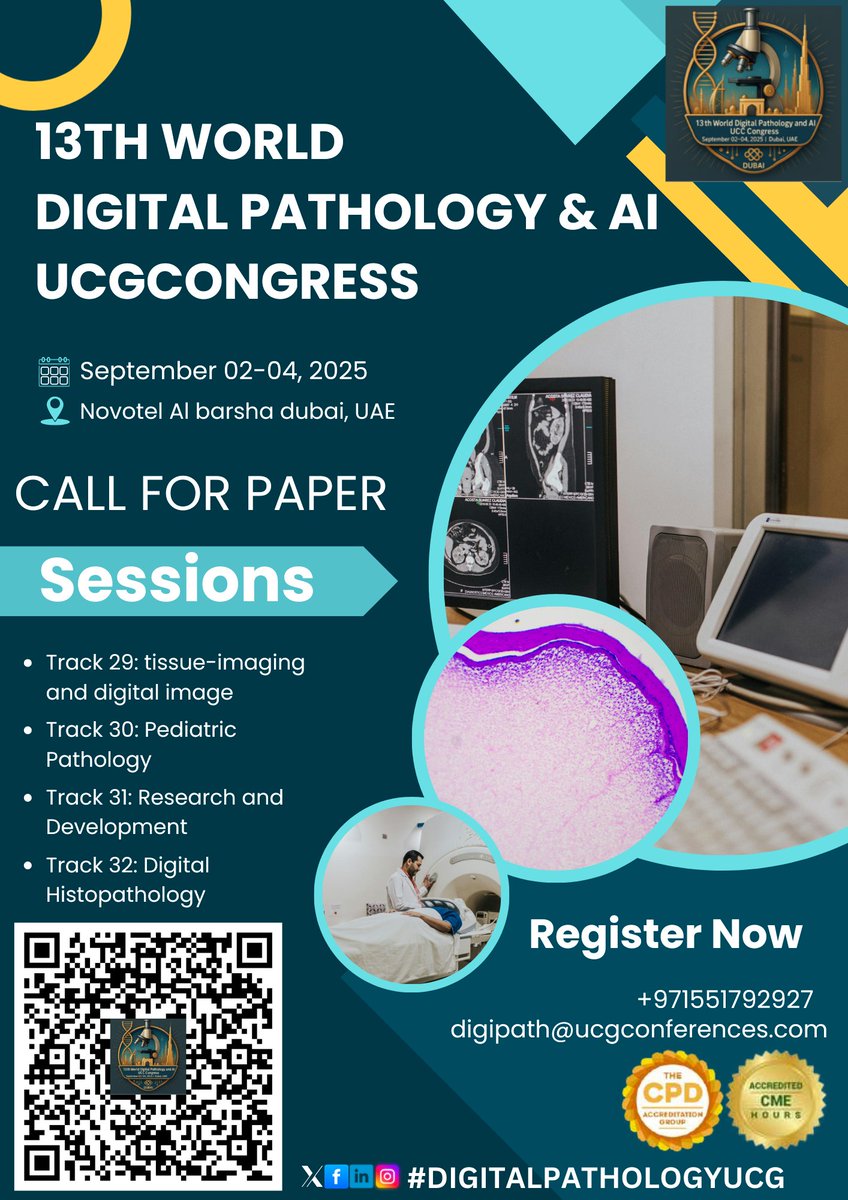 Dr. Carl Adam (@drcarladam1) on Twitter photo Submit your paper to the 13th World Digital Pathology & AI UCGCongress
Date: Sep 2–4, 2025 | Location: Novotel Al Barsha, Dubai, UAE & virtually
Submt …lpathology.utilitarianconferences.com/submit-abstract
Deadline August 25, 2025
WhatsApp: wa.me/971551792927
#DigitalPathology #PathologyConference #AI Submit your paper to the 13th World Digital Pathology & AI UCGCongress
Date: Sep 2–4, 2025 | Location: Novotel Al Barsha, Dubai, UAE & virtually
Submt …lpathology.utilitarianconferences.com/submit-abstract
Deadline August 25, 2025
WhatsApp: wa.me/971551792927
#DigitalPathology #PathologyConference #AI