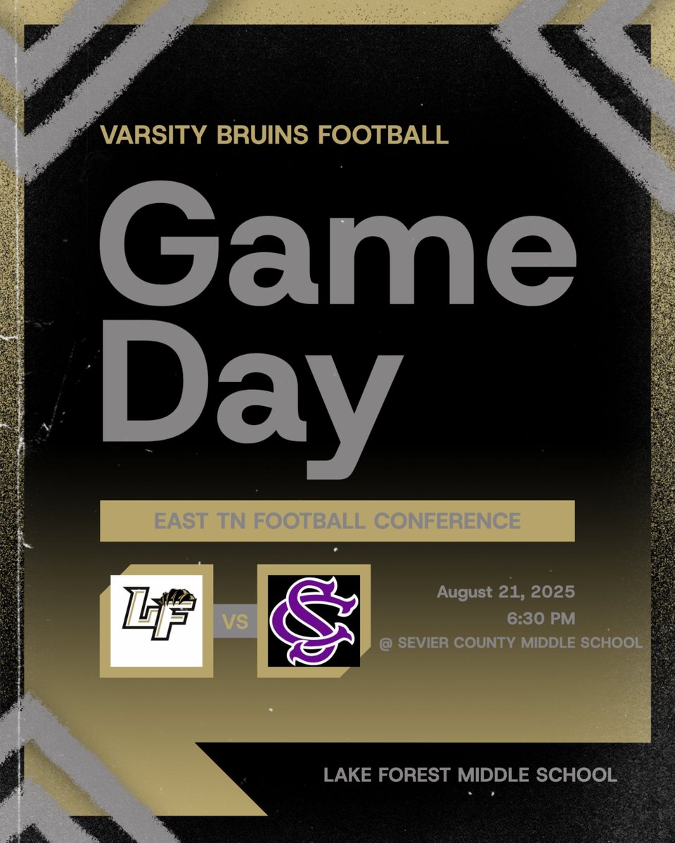 Your Varsity Bruins Football team hit the road tonight to take on Sevier County Middle School @ 6:30 pm! Go Bruins! #ChampionCulture