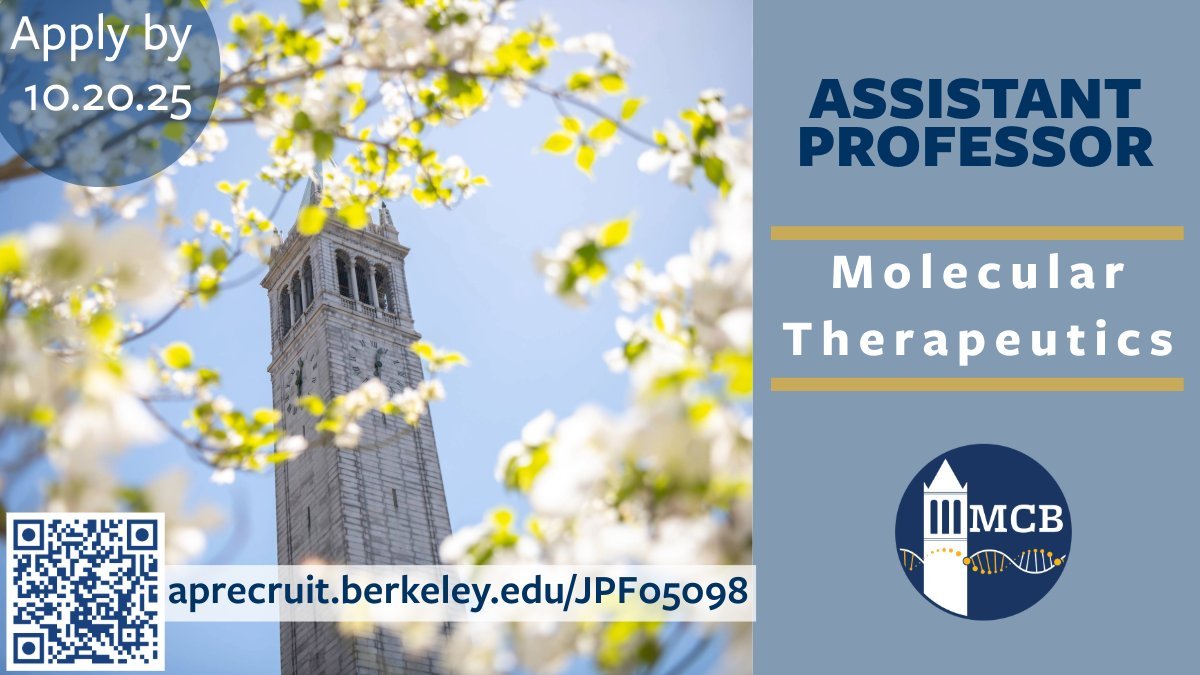 James Olzmann (@olzmannlab) on Twitter photo Tenure track position alert! Assistant Professor of Molecular Therapeutics in MCB <a href="/UCBerkeley/">UC Berkeley</a>. Apply and come be our colleague! 🎉
aprecruit.berkeley.edu/JPF05098 Tenure track position alert! Assistant Professor of Molecular Therapeutics in MCB <a href="/UCBerkeley/">UC Berkeley</a>. Apply and come be our colleague! 🎉
aprecruit.berkeley.edu/JPF05098
