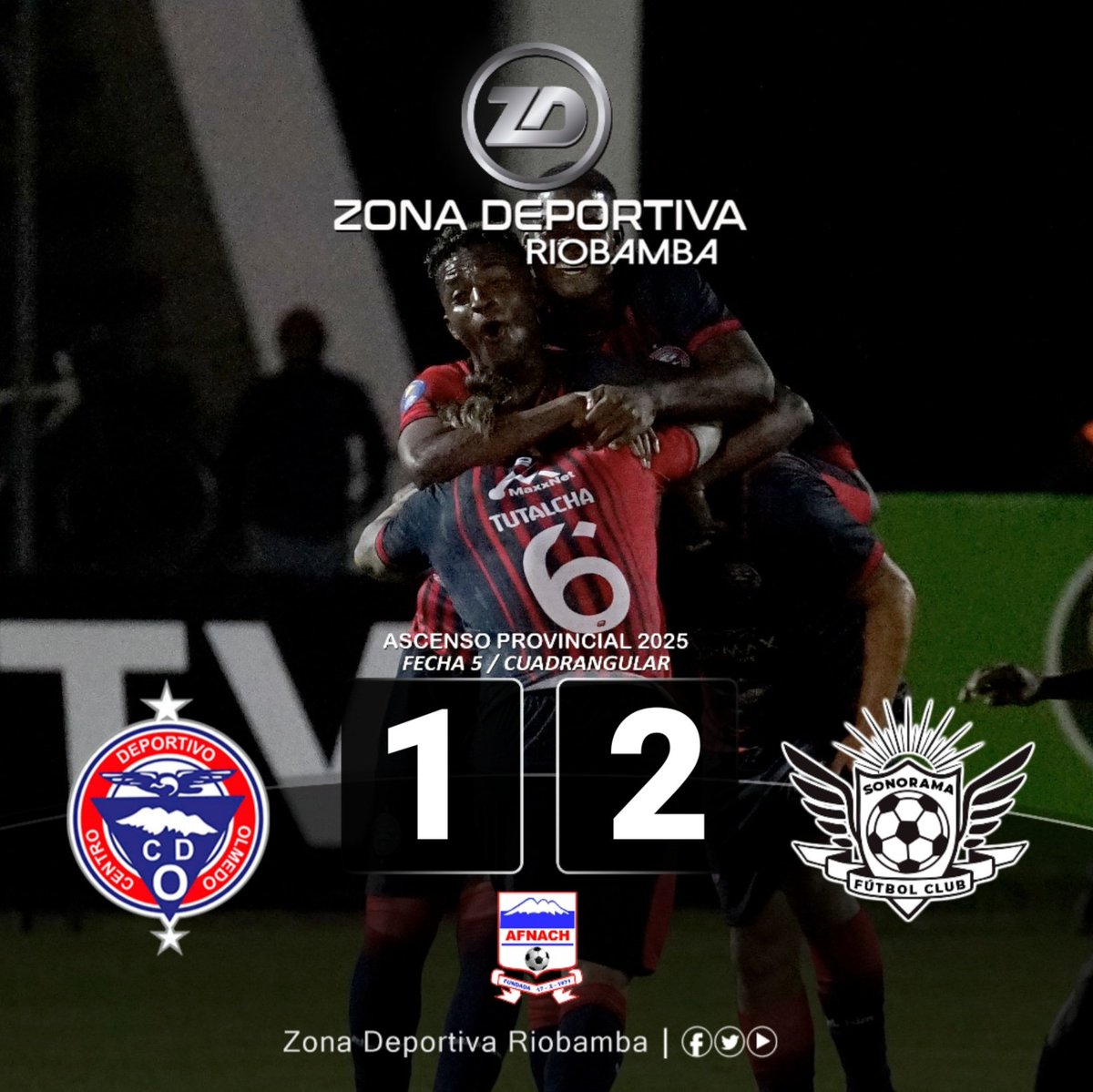 roldan_jimmy's tweet image. #AscensoCHIMBORAZO
¡𝙀𝙇 𝘾𝙄𝘾𝙇𝙊́𝙉 𝙎𝙀 𝘾𝙊𝙈𝙋𝙇𝙄𝘾𝘼!
#CuadrangularFinal

Marcador Final:
#CDOlmedo 1 - 2 #SonoramaFC
Estadio "Olímpico" - #Riobamba
#Fecha5 / #Etapa2 / #AFNACH

#OLM:
#Mercado (83')

#SON:
#Quiñónez (35')
#Quinzo (45')

@Segunda_Ec
Informa: #JimmyRoldán