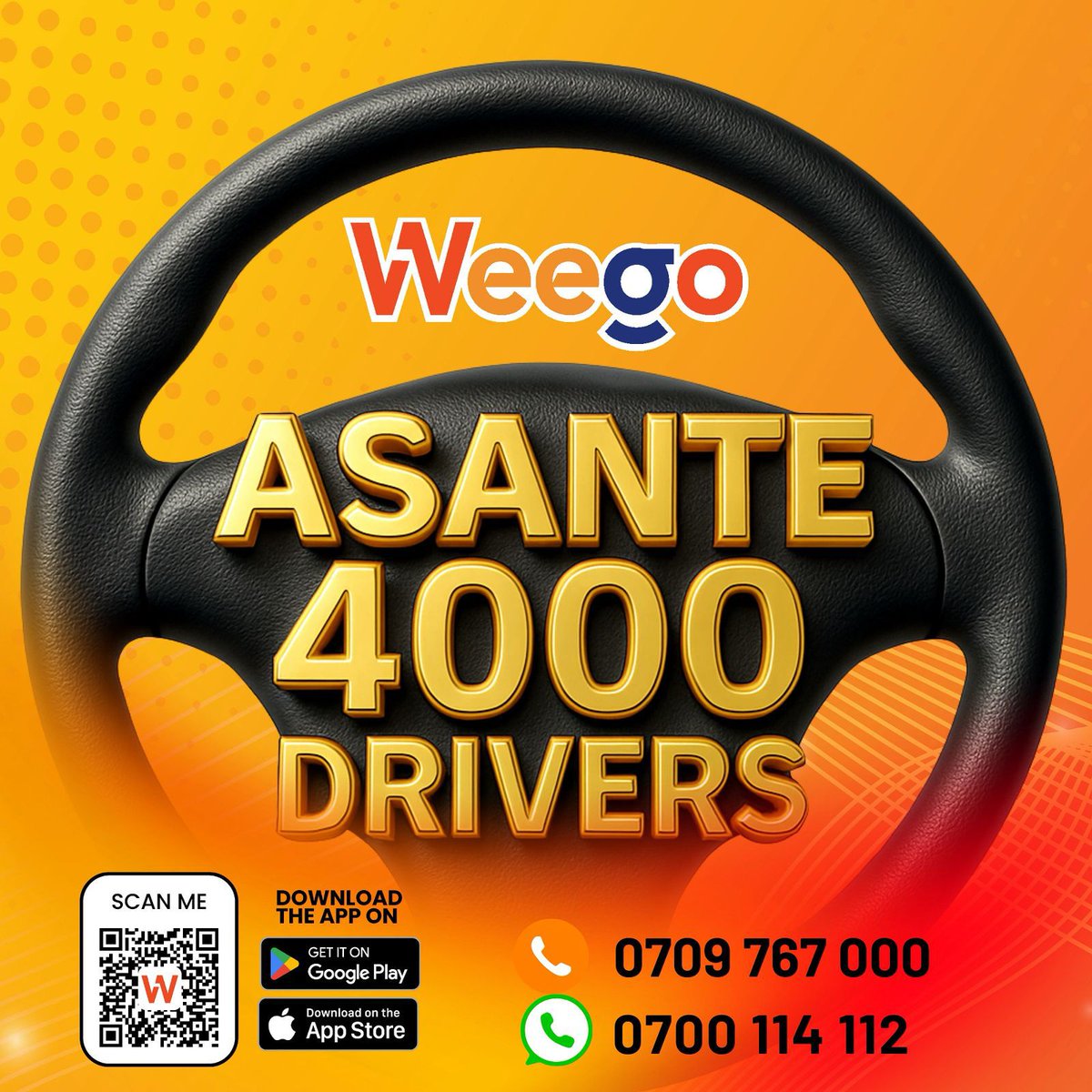 4,000 drivers. 1 word: ASANTE! 
The Weego family keeps growing!
Thank you for choosing to move with us. 
Download the app now!
#Weego