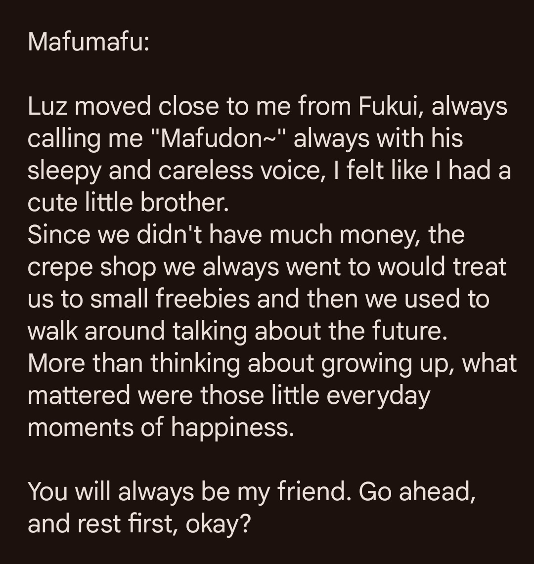 the_nemui's tweet image. Mafu's goodbye message to Luz🥹

ENG/ESP