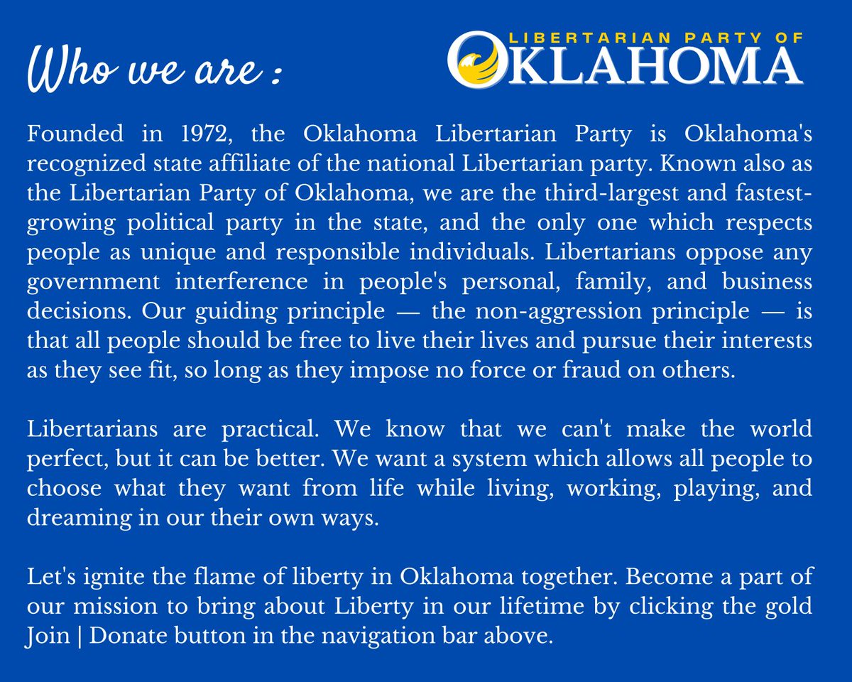 Join the Oklahoma LP today. 

oklp.org