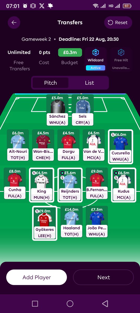 abdiziy's tweet photo. @OfficialFPL game week 2 I have decided to play my wildcard chip but after making 2 transfers am locked out. No other transfers possible and can't cancel. What's not happening 😞 https://t.co/EouFjZEiGk