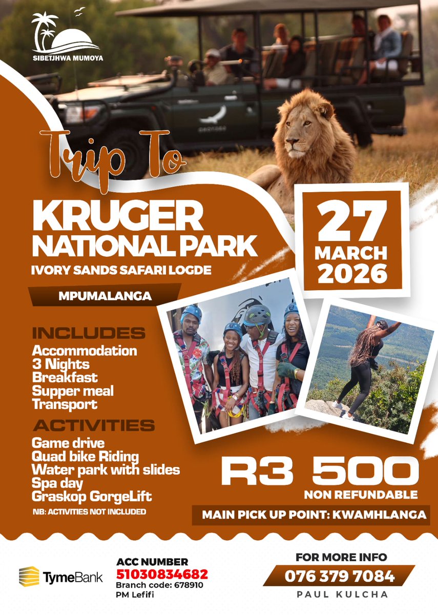 Trip to MP 

Ivory sands safari lodge 
#Kruger national park 
#Graskop  GorgeLift 
Etc